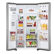 LG Side-by-Side хладилник, 635L капацитет, Отворена предна врата с изглед към храната, GSLV51PZXE, thumbnail 2