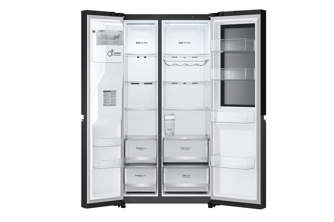 LG InstaView™ Side-by-Side хладилник, DoorCooling+™ и ThinQ™ технология, 635L капацитет, Отворена предна врата без изглед към храната, GSGV81EPLL, thumbnail 11