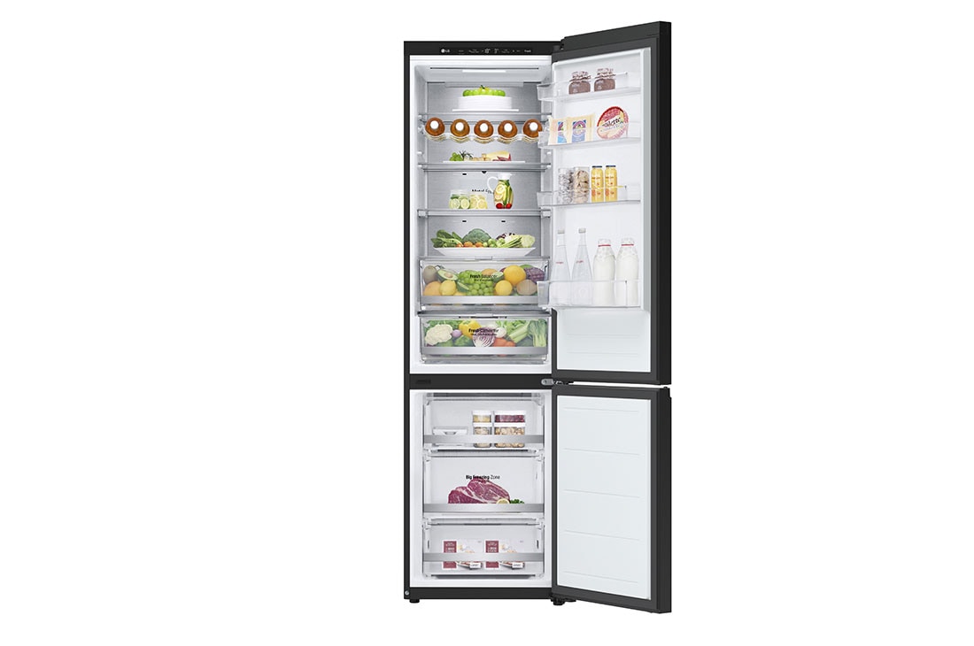 LG Хладилник c долна камера, DoorCooling+™ технология, 387L капацитет, Отворена предна врата с изглед към храната, GBB72BM9DQ, thumbnail 2