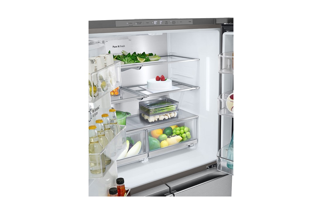 LG InstaView™ Multi-Door хладилник, DoorCooling⁺™, Craft Ice™ и ThinQ™ технология, 638L капацитет, Чекмедже с храна, GMG960MBEE, thumbnail 6