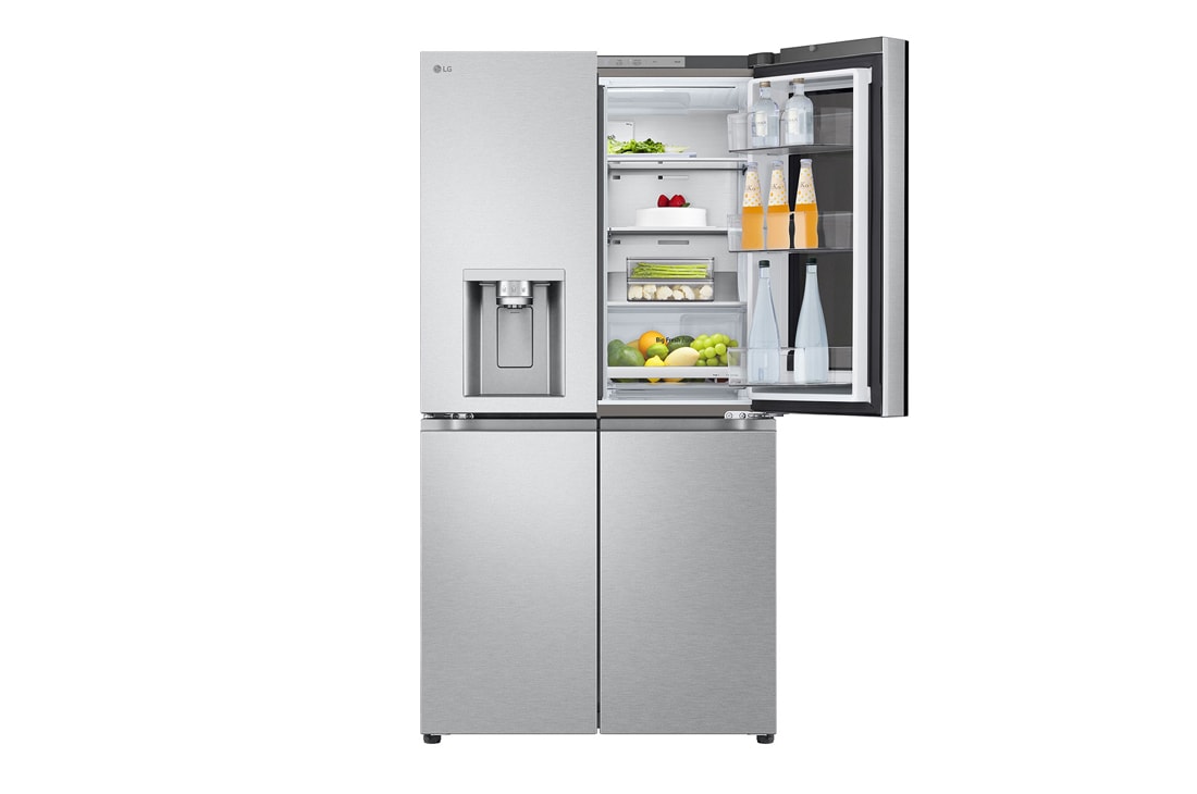 LG InstaView™ Multi-Door хладилник, DoorCooling⁺™, Craft Ice™ и ThinQ™ технология, 638L капацитет, Отворена лява врата с изглед към храната, GMG960MBEE, thumbnail 11