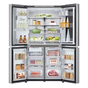 LG InstaView™ Multi-Door хладилник, DoorCooling⁺™, Craft Ice™ и ThinQ™ технология, 638L капацитет, Отворена предна врата с изглед към храната, GMG960MBEE, thumbnail 2