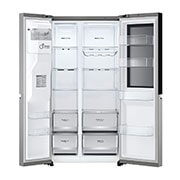 LG InstaView™ Side-by-Side хладилник, DoorCooling+™ и ThinQ™ технология, 635L капацитет, Отворена предна врата без изглед към храната, GSGV80PYLL, thumbnail 4