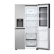 LG InstaView™ Side-by-Side хладилник, DoorCooling+™ и ThinQ™ технология, 635L капацитет, Отворена лява врата без изглед към храната, GSGV80PYLL, thumbnail 13