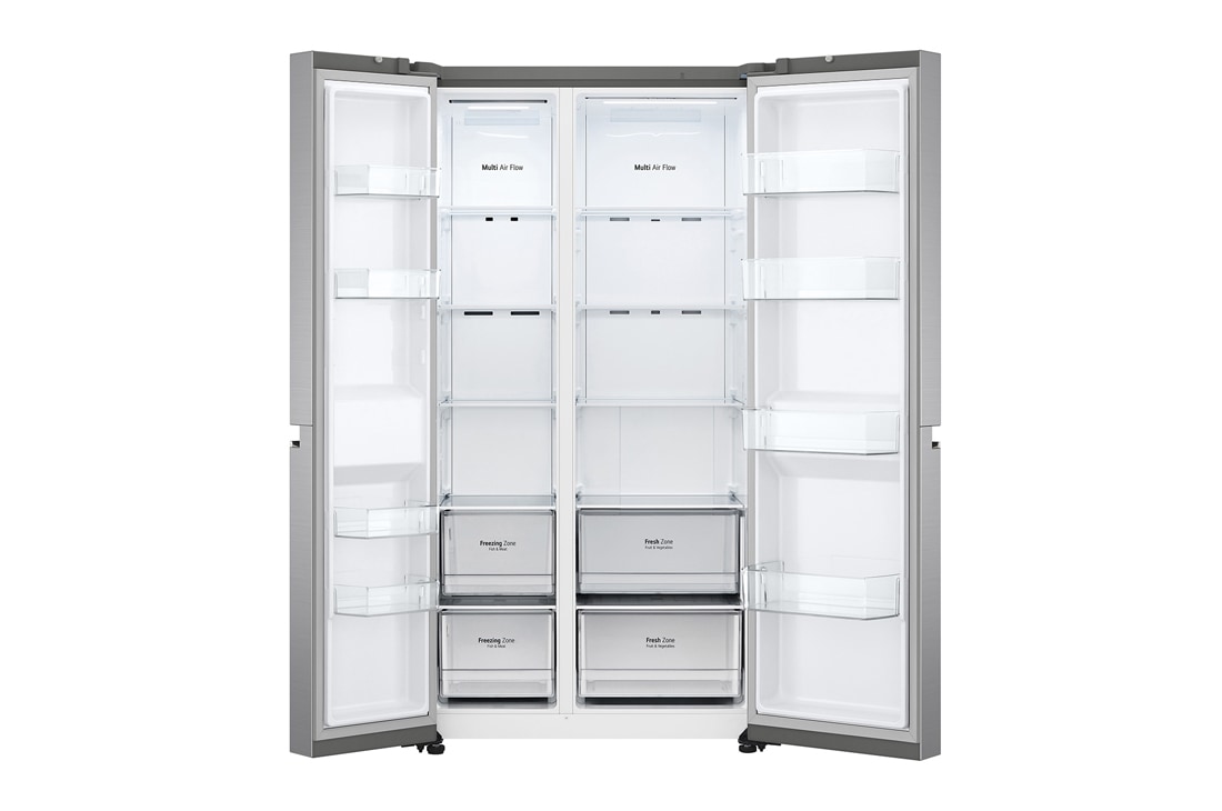 LG Side-by-Side хладилник, DoorCooling+™ технология, 655L капацитет, Отворена предна врата без изглед към храната, GSBV70PZTE, thumbnail 2