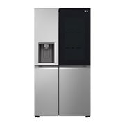 LG InstaView™ Side-by-Side хладилник, DoorCooling+™ и ThinQ™ технология, 635L капацитет, Отворена предна врата с изглед към храната, GSGV81PYLL, thumbnail 2