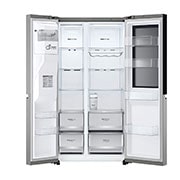 LG InstaView™ Side-by-Side хладилник, DoorCooling+™ и ThinQ™ технология, 635L капацитет, Отворена предна врата без изглед към храната, GSGV81PYLL, thumbnail 4