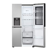 LG InstaView™ Side-by-Side хладилник, DoorCooling+™ и ThinQ™ технология, 635L капацитет, Отворена лява врата без изглед към храната, GSGV81PYLL, thumbnail 13