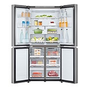 LG Multi-Door хладилник, DoorCooling+™ технология, 530L капацитет, Отворена предна врата с изглед към храната, GMB860PYDE, thumbnail 2