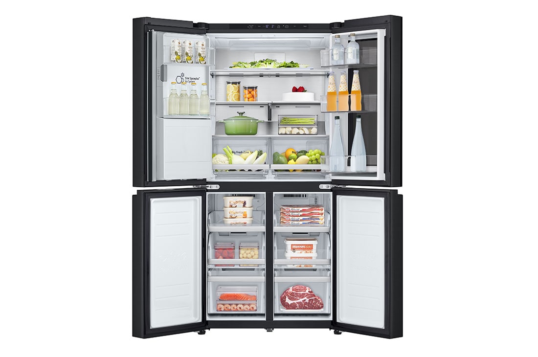 LG InstaView™ Multi-Door хладилник, DoorCooling+™ и ThinQ™ технология, 508L капацитет, Отворена предна врата с изглед към храната, GMG860EPBE, thumbnail 10