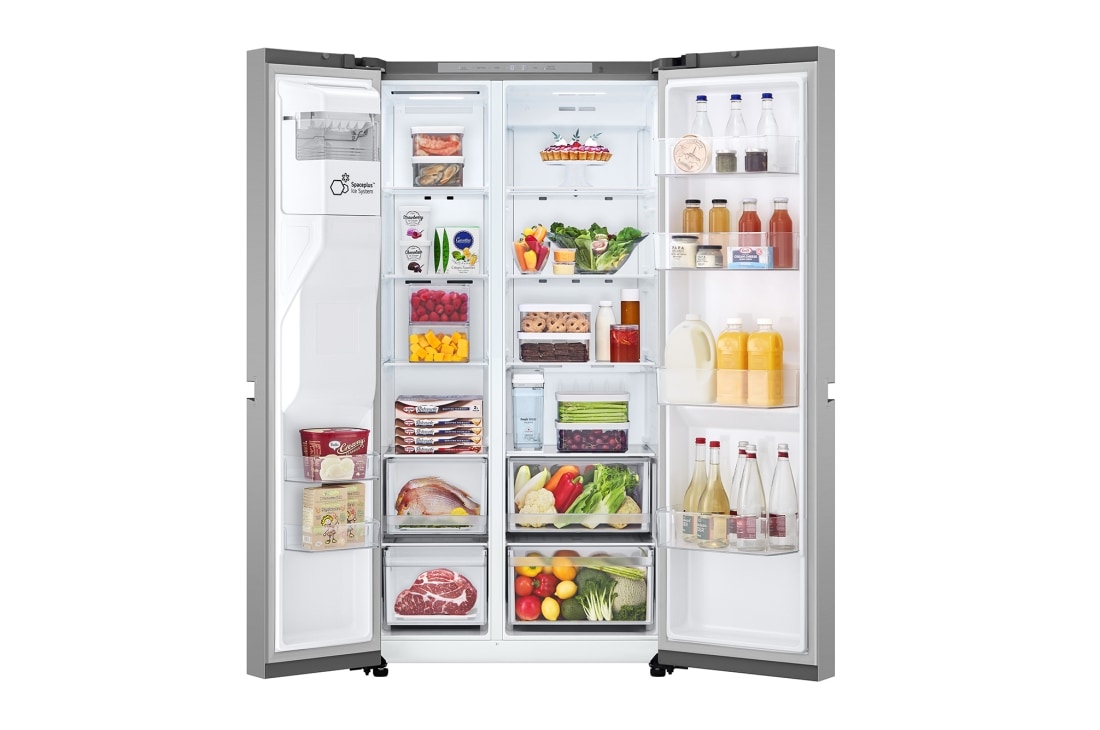 LG Side-by-Side хладилник, 641L капацитет, Отворена предна врата с изглед към храната, GSLC41PYPE, thumbnail 2