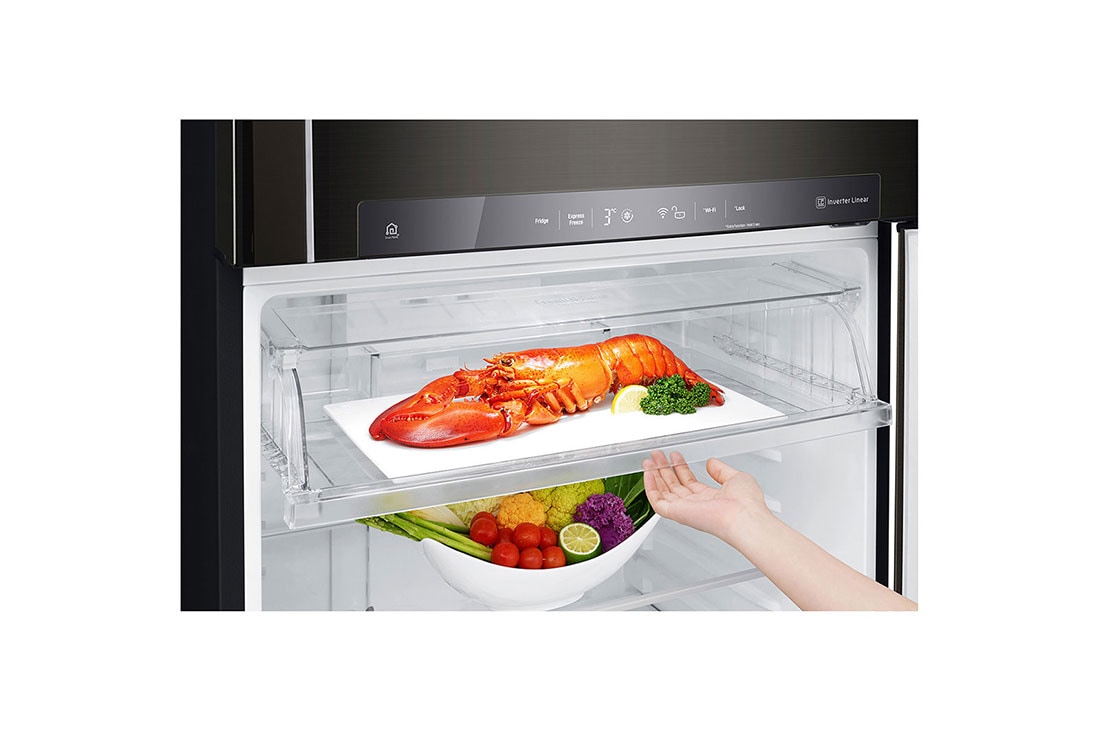 LG Хладилник c горна камера, DoorCooling+™ и ThinQ™ технология, 509L капацитет, Чекмедже с храна, GTF744BLPED, thumbnail 6