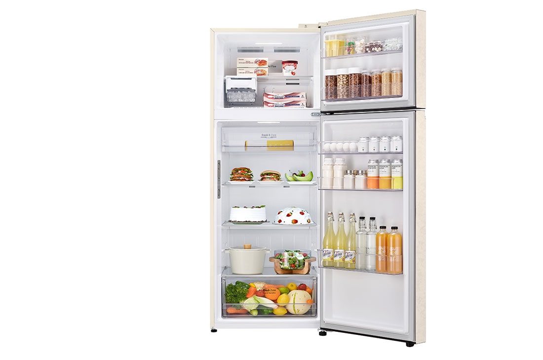 LG Хладилник c горна камера, DoorCooling+™ и ThinQ™ технология, 361L капацитет, Отворена предна врата с изглед към храната, GTBV44SEBKD, thumbnail 2