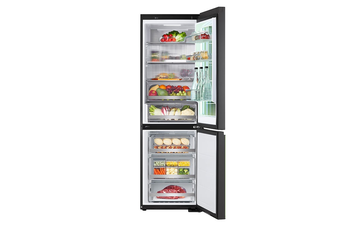 LG InstaView™ с MoodUP™ хладилник с долна камера ThinQ™ технология, 352 L капацитет, Отворена предна врата с изглед към храната, GBG719MDNN, thumbnail 2