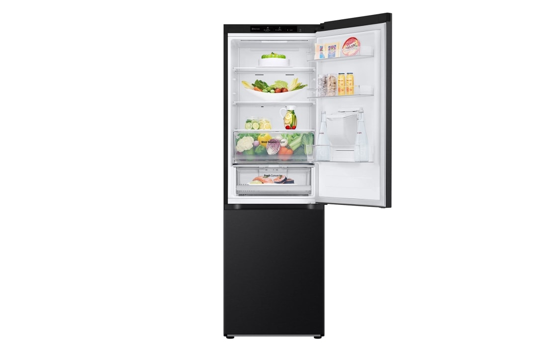 LG Хладилник c долна камера, DoorCooling+™ технология, 343L капацитет, Предна горна врата, отворена с изглед към храната, GBF3102EEV, thumbnail 4