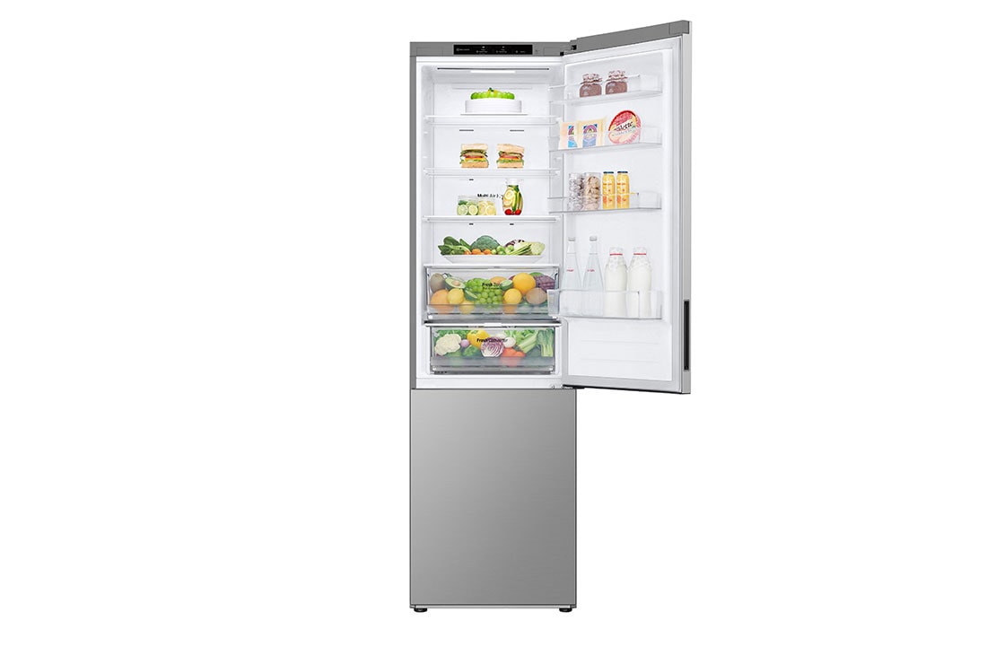 LG Хладилник c долна камера, DoorCooling⁺™ технология, 387L капацитет, Предна горна врата, отворена с изглед към храната, GBV22NCCPY, thumbnail 4
