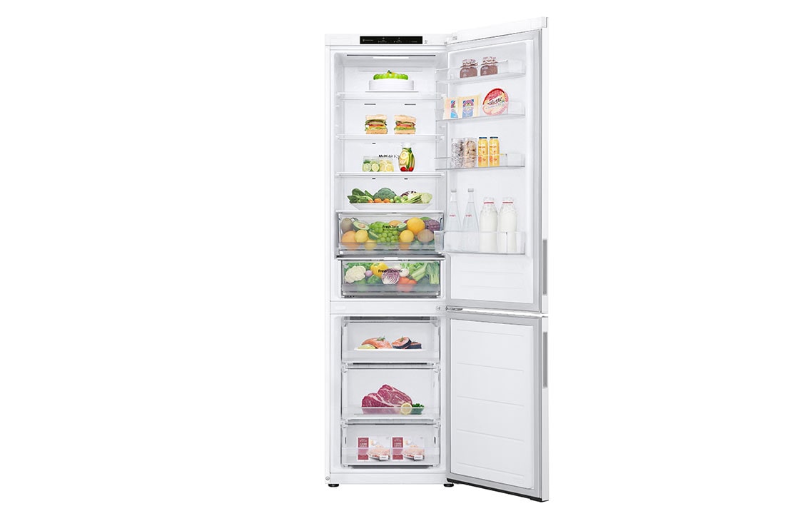 LG Хладилник c долна камера, DoorCooling⁺™ технология, 387L капацитет, Отворена предна врата с изглед към храната, GBV22NCCSW, thumbnail 2