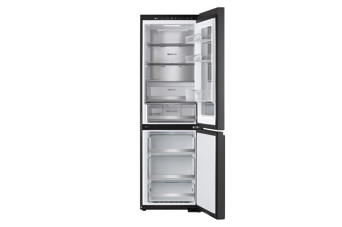 LG InstaView™ хладилник c долна камера, DoorCooling<sup>+</sup>™ и ThinQ™ технология, 349L капацитет, Отворена предна врата без изглед към храната, GBG5160CEV, thumbnail 4