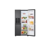 LG Side-by-Side хладилник, 641L капацитет, Предна горна врата, отворена с изглед към храната, GSLC41EPPE, thumbnail 9