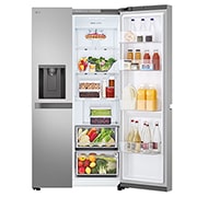 LG Side-by-Side хладилник, 638L капацитет, Предна горна врата, отворена с изглед към храната, GSLC40PYPE, thumbnail 4