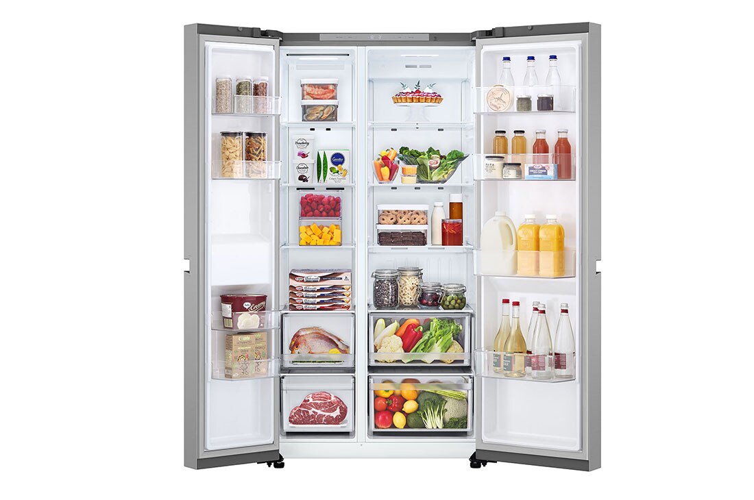LG Side-by-Side хладилник, 664L капацитет, Отворена предна врата с изглед към храната, GSBC40PYPE, thumbnail 2