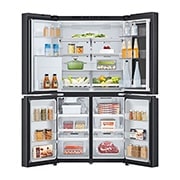 LG InstaView™ Multi-Door хладилник, DoorCooling+™ и ThinQ™ технология, 646L капацитет, Отворена предна врата с изглед към храната, GMK960EV2E, thumbnail 2