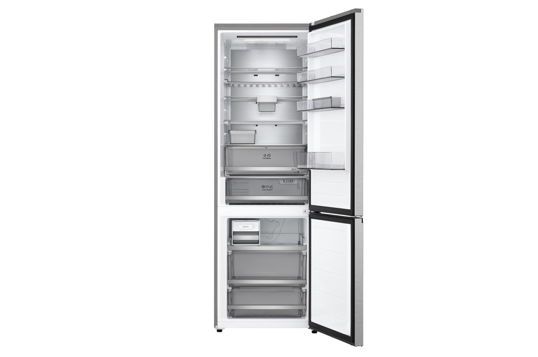 LG Хладилник c долна камера, DoorCooling+™ и ThinQ™ технология, 465L капацитет, Отворена предна врата с изглед към храната, GBBW726CMB, thumbnail 2