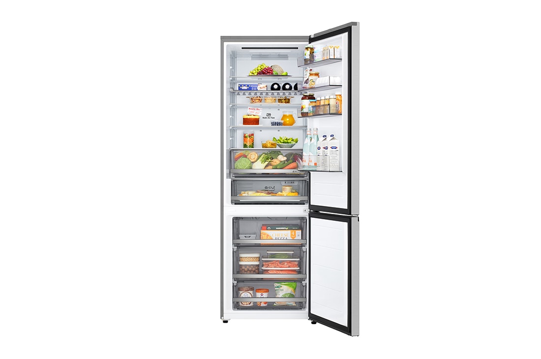 LG Хладилник c долна камера, DoorCooling+™ и ThinQ™ технология, 465L капацитет, Отворена предна врата с изглед към храната, GBBW322CPY, thumbnail 2