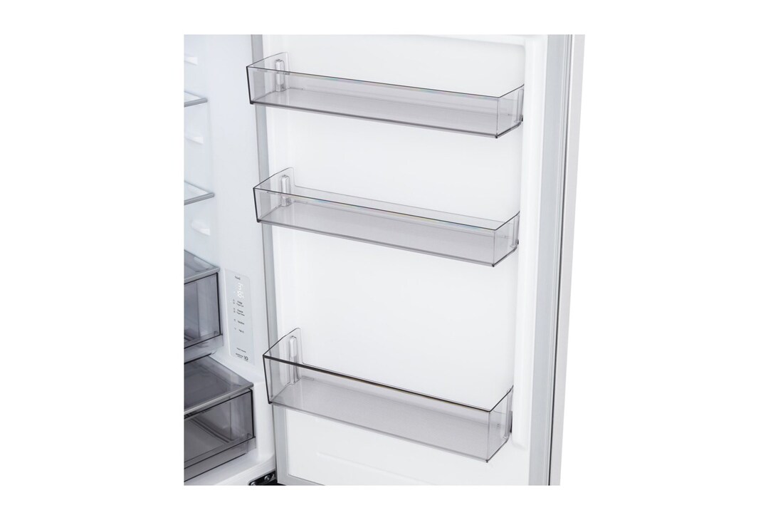 LG Хладилник c долна камера, DoorCooling+™ и ThinQ™ технология, 333L капацитет, Отворена лява врата с изглед към храната, GBBSJ10ESW, thumbnail 11