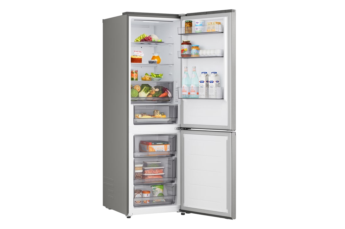 LG Хладилник c долна камера, DoorCooling+™ и ThinQ™ технология, 333L капацитет, Отворена лява врата с изглед към храната, GBBSJ10EPY, thumbnail 11