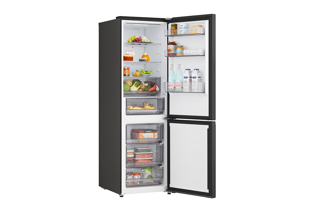 LG Хладилник c долна камера, DoorCooling+™ и ThinQ™ технология, 333L капацитет, Отворена лява врата с изглед към храната, GBBSJ10EEP, thumbnail 9