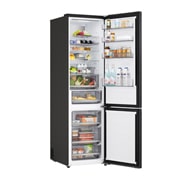 LG Хладилник c долна камера, DoorCooling+™ и ThinQ™ технология, 375L капацитет, Отворена лява врата с изглед към храната, GBBS726AEV, thumbnail 10