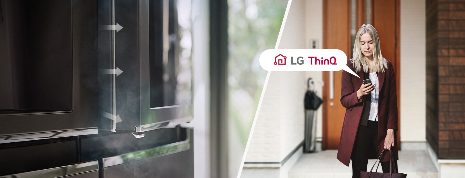 LG ThinQ™ ви позволява дистанционно да управлявате ключови функции на вашия хладилник с Wi-Fi