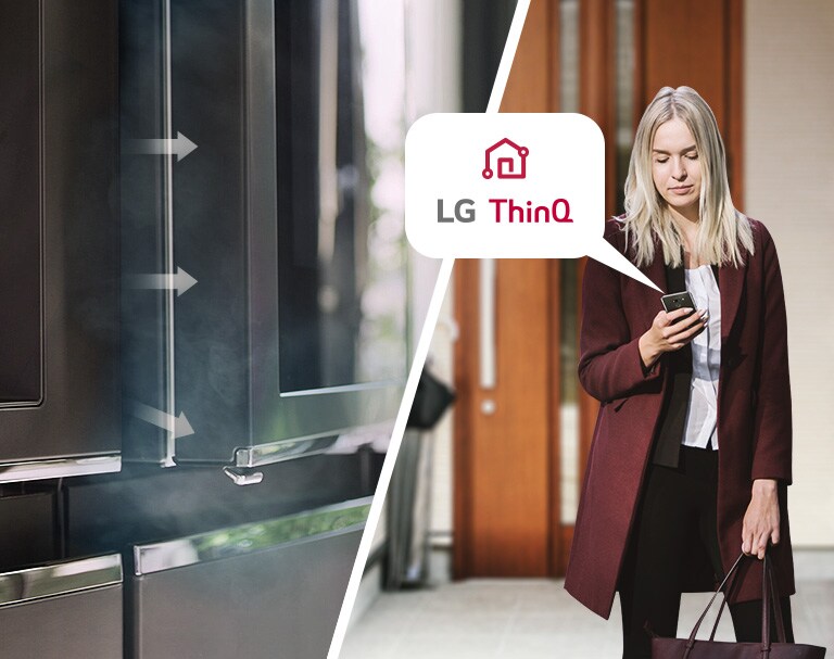 LG ThinQ™ ви позволява дистанционно да управлявате ключови функции на вашия хладилник с Wi-Fi