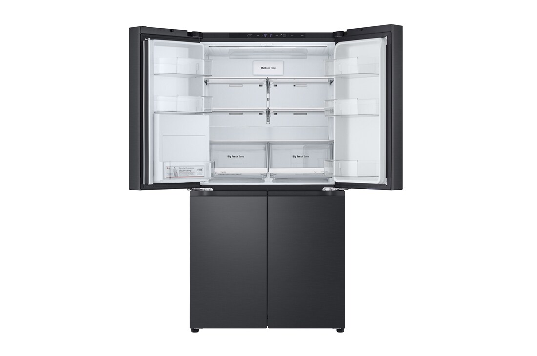 LG Multi-Door хладилник, DoorCooling+™ и ThinQ™ технология, 645L капацитет, Предна горна врата, отворена с изглед към храната, GMF960EV2E, thumbnail 5