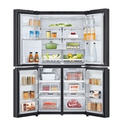LG Multi-Door хладилник, DoorCooling+™ и ThinQ™ технология, 645L капацитет, Отворена предна врата с изглед към храната, GMF960EV2E, thumbnail 2