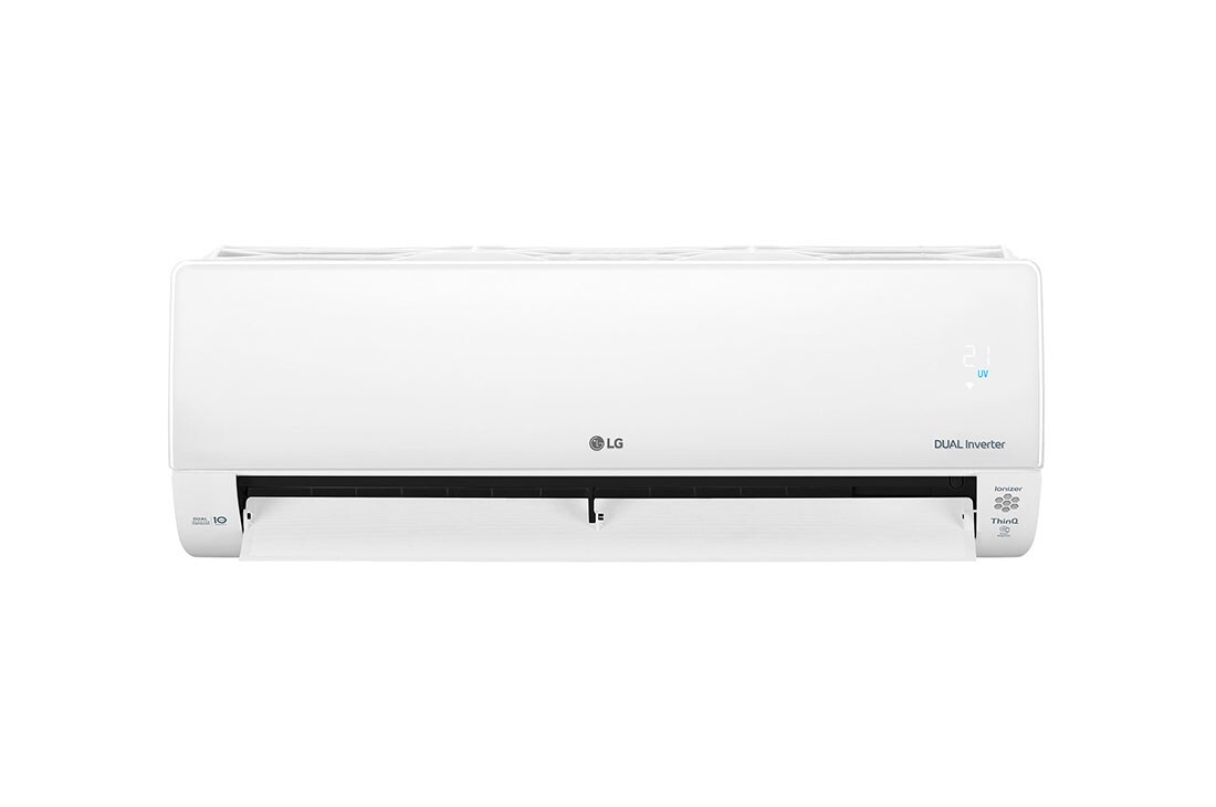 LG Dualcool Inverter, стилен дизайн и пречистване с UV Nano технология, Охлаждане 5000 W, Отопление 5800 W , Изглед отпред в отворено състояние 2, DC18RK, thumbnail 3