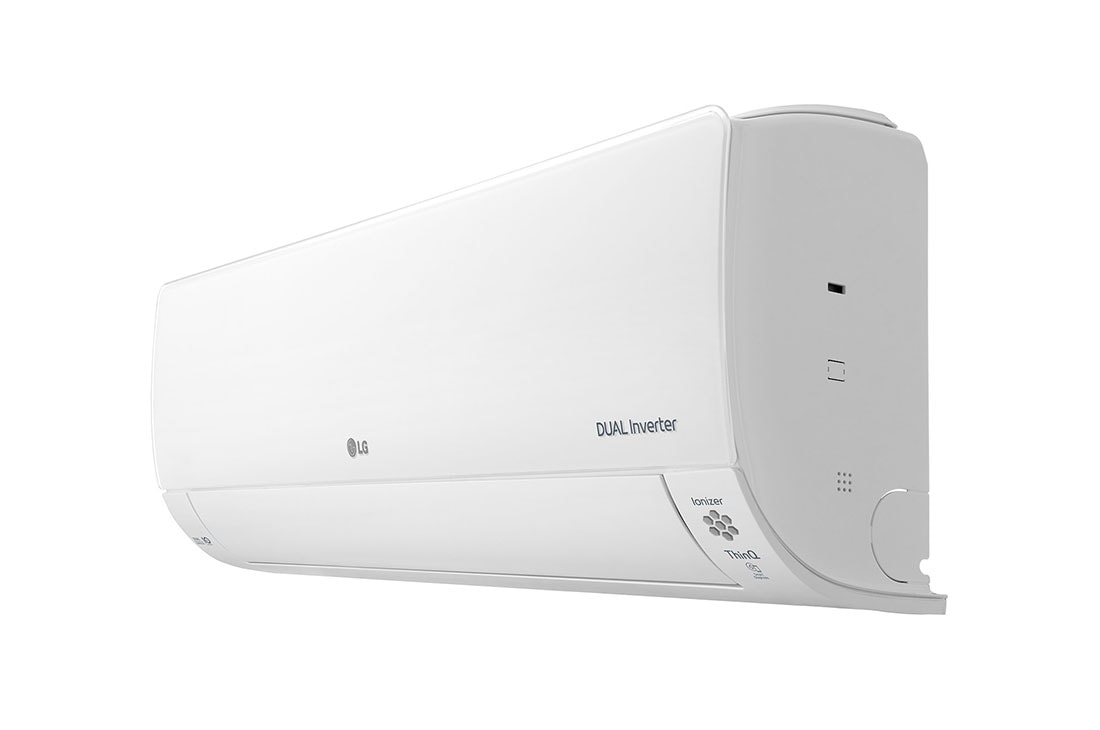 LG Dualcool Inverter, Висока ефективност при отопление A++, стилен дизайн и пречистване с UV Nano технология, Охлаждане 3500 W, Отопление 4000 W , Изглед в перспектива отстрани, DC12RK, thumbnail 13