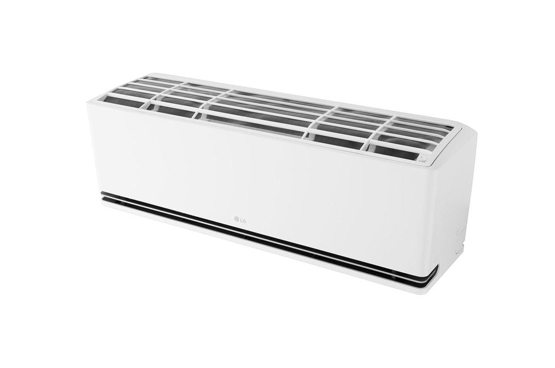 LG 3,5 kW DUALCOOL AI Air PREMIUM спит климатик, Ъглов изглед отгоре на климатик LG ai с видими горен панел и решетка, H12S1PA, thumbnail 13