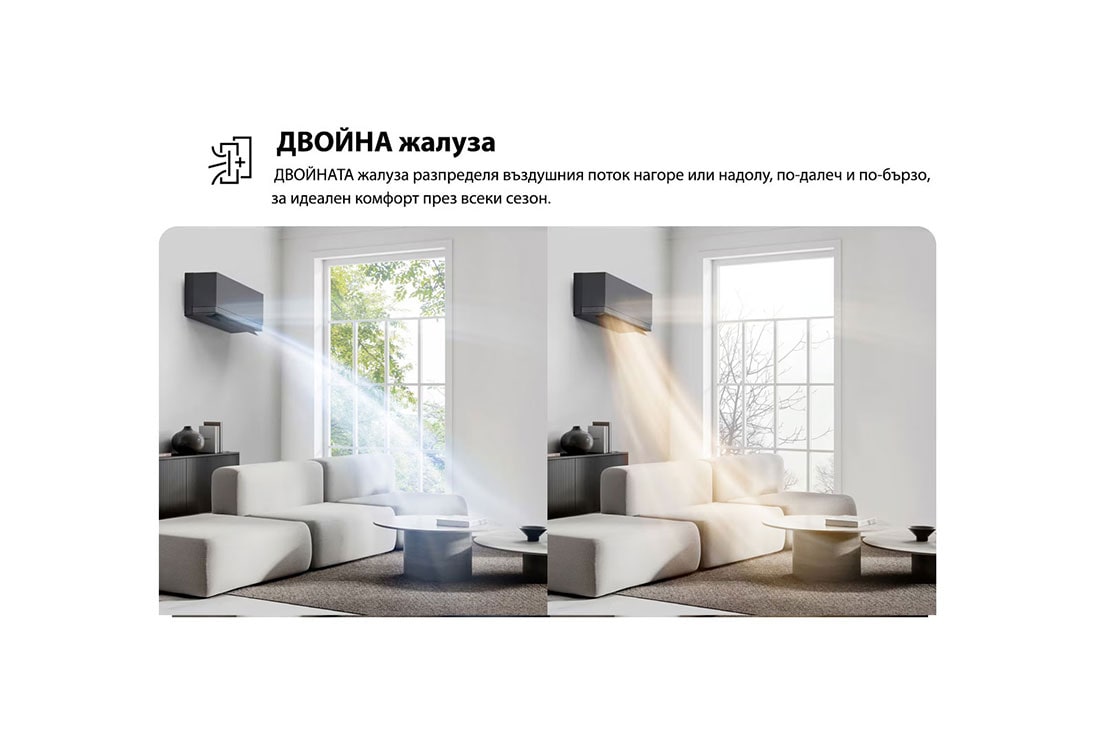 LG 2,5 kW ARTCOOL™ AI Air Mirror сплит инверторен климатик, Климатик LG с функция „Проактивно управление на енергията“. Смартфонът показва енергийна графика с червен сигнал, управляващ охлаждането и ограниченията. Текст: 'Проактивно управление на енергията. Ин, AA09SP, thumbnail 5
