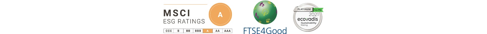 Логото на MSCI ESG, логото на FTSE4Good, логото на 2020 Eco Vadis