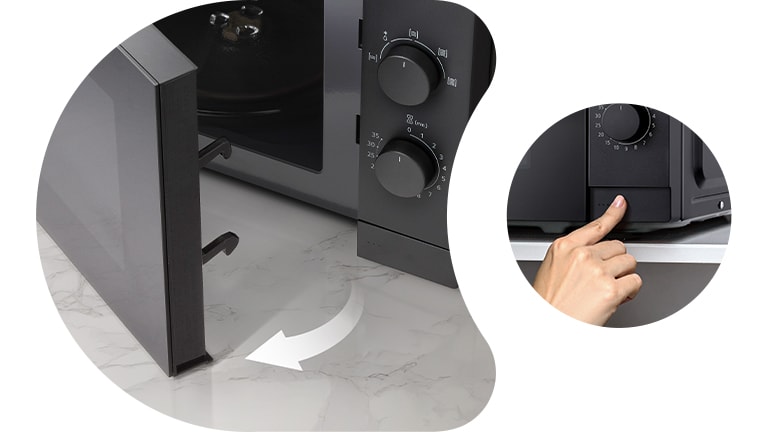 Микровълнова фурна LG с бутон за отваряне на вратата Clean Touch за лесно почистване.