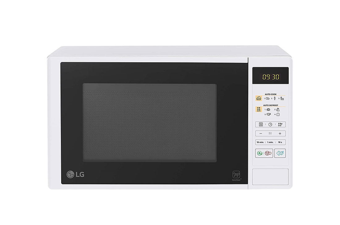 LG Микровълнова печка с 20 литра обем, лесна за почистване вътрешност и бял цвят, Изглед отпред, MS2042DW
