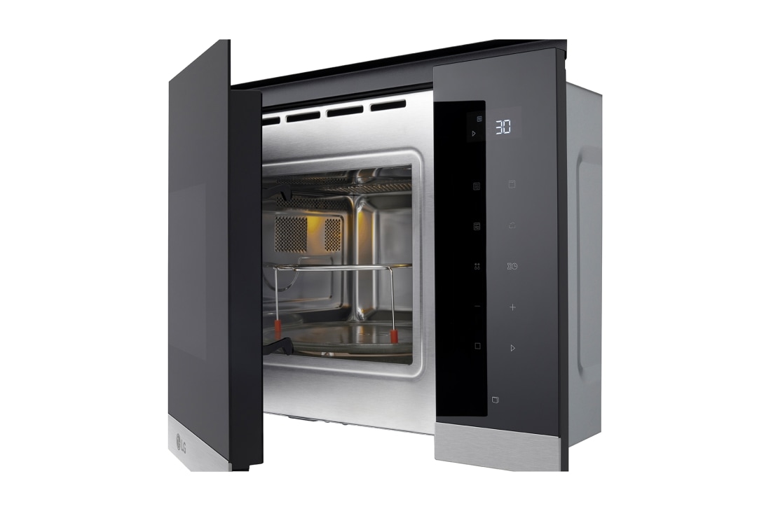 LG 25 л. микровълнова фурна за вграждане с грил, Easy Clean покритие, 900W, side open view, MG7Z2593D, thumbnail 4