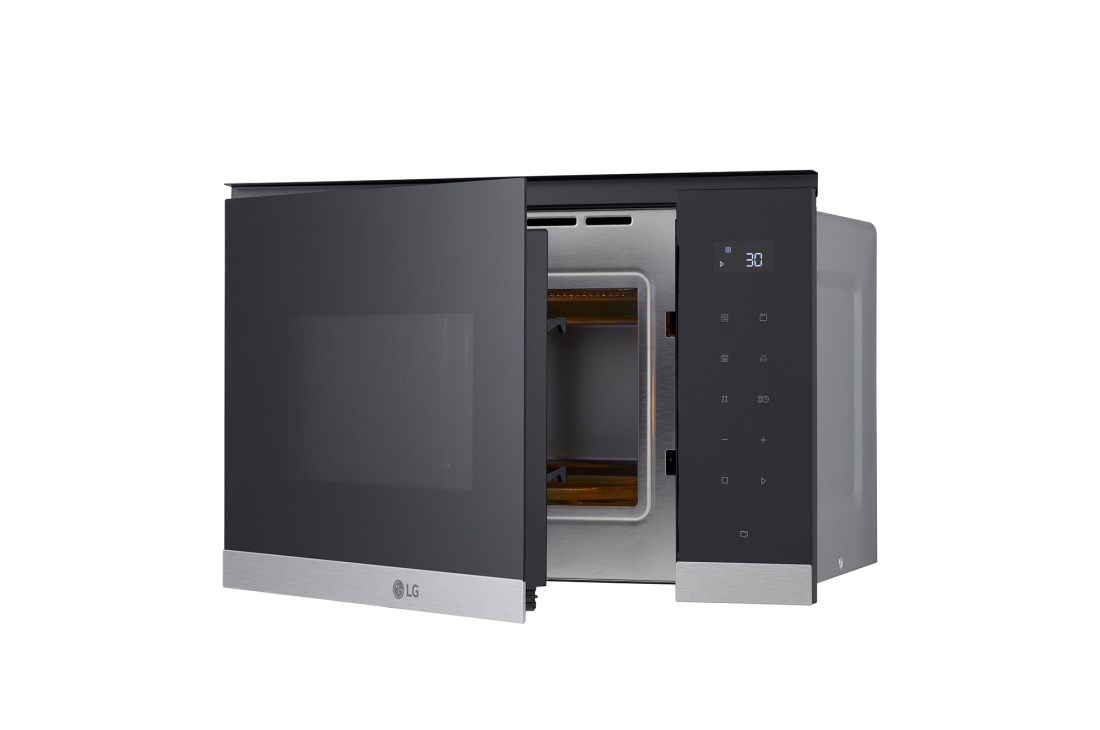 LG 25 л. микровълнова фурна за вграждане с грил, Easy Clean покритие, 900W, side open view, MG7Z2593D, thumbnail 6