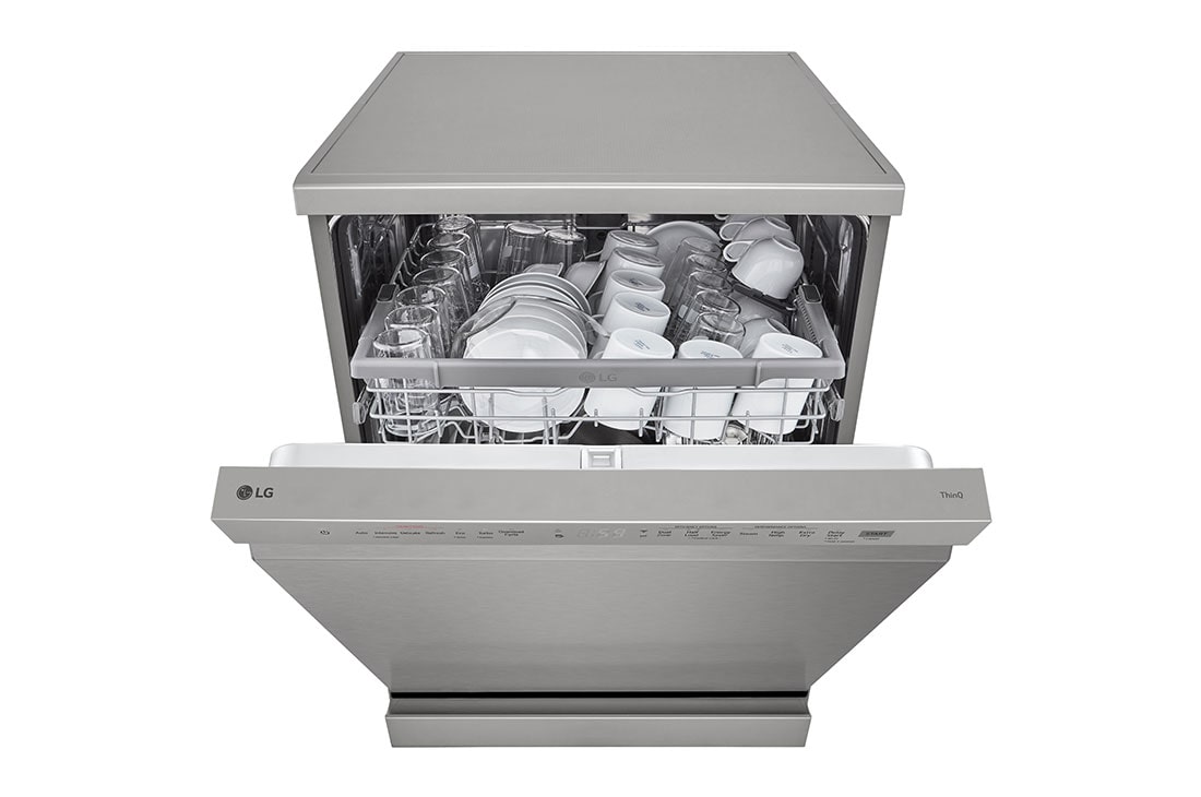 LG QuadWash™ Съдомиялна с пара с TrueSteam™ технология, 14 комплекта съдове, Отворена предна врата с изглед към , DF242FPS, thumbnail 11