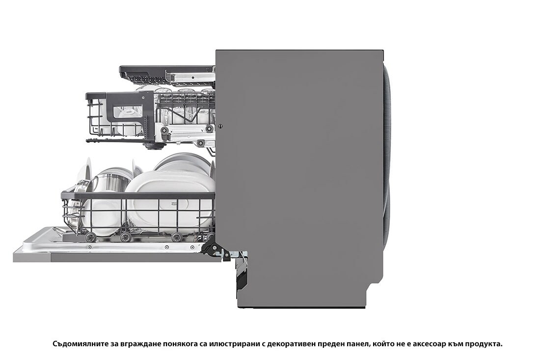 LG QuadWash™ Съдомиялна за вграждане с пара TrueSteam™ технология, Авт. отваряне на вратата, 14 комплекта съдове, ThinQ™ WiFi, Изглед от лява страна, DB475TXS, thumbnail 7