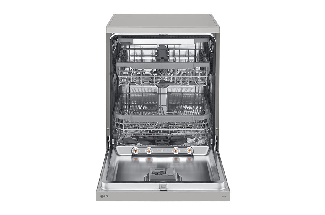 LG QuadWash™ Съдомиялна с пара TrueSteam™ технология, Авт. отваряне на вратата, 14 комплекта съдове, ThinQ™ WiFi, Изглед отпред с отворена врата, DF365FPS, thumbnail 2