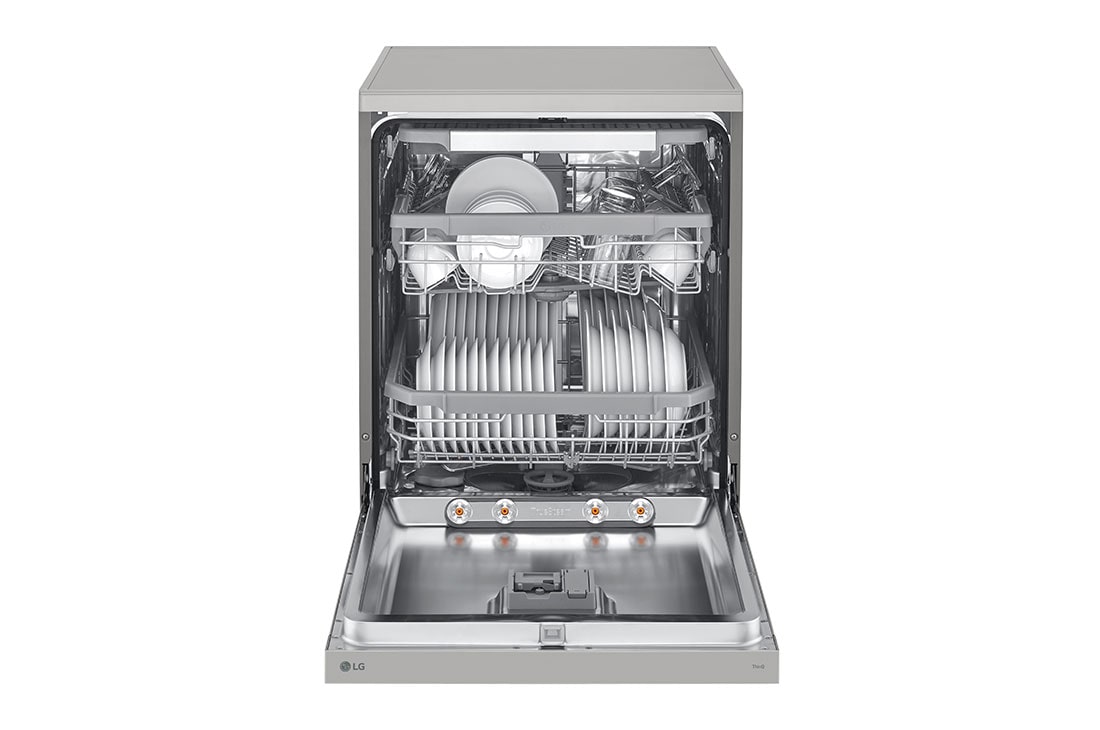 LG QuadWash™ Съдомиялна с пара TrueSteam™ технология, Авт. отваряне на вратата, 14 комплекта съдове, ThinQ™ WiFi, Изглед отпред с отворена врата, DF365FPS, thumbnail 3