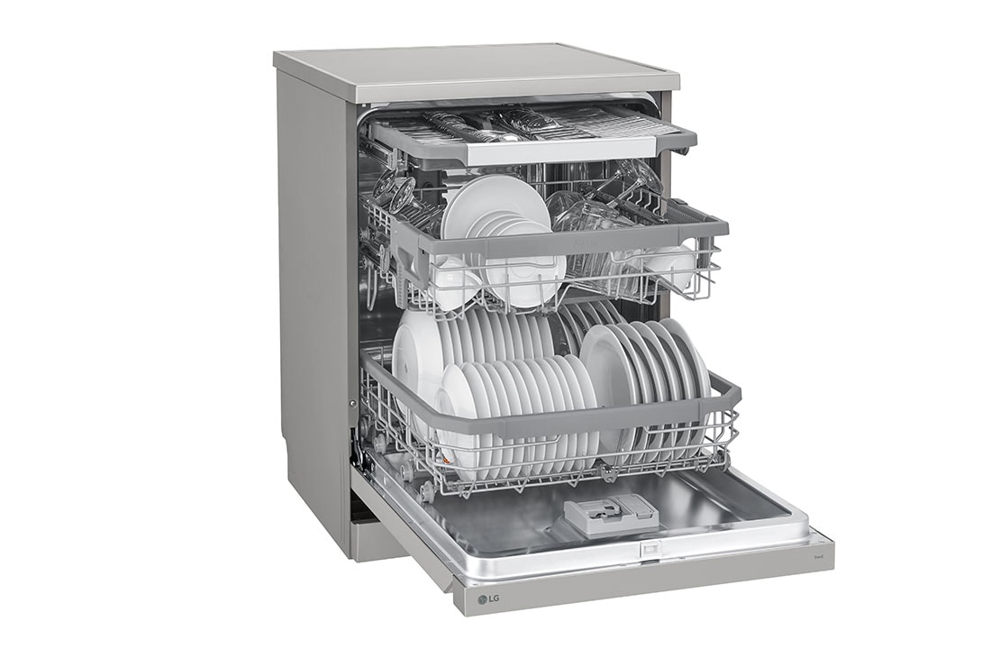 LG QuadWash™ Съдомиялна с пара TrueSteam™ технология, Авт. отваряне на вратата, 14 комплекта съдове, ThinQ™ WiFi, Перспективен изглед от  дясна, DF365FPS, thumbnail 5